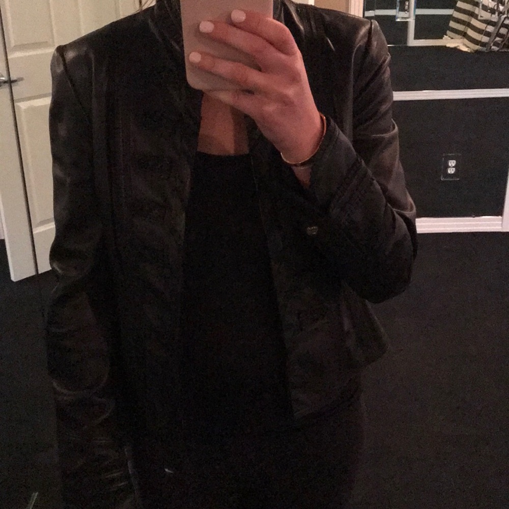 Black leather jacket by Ellie Tahari